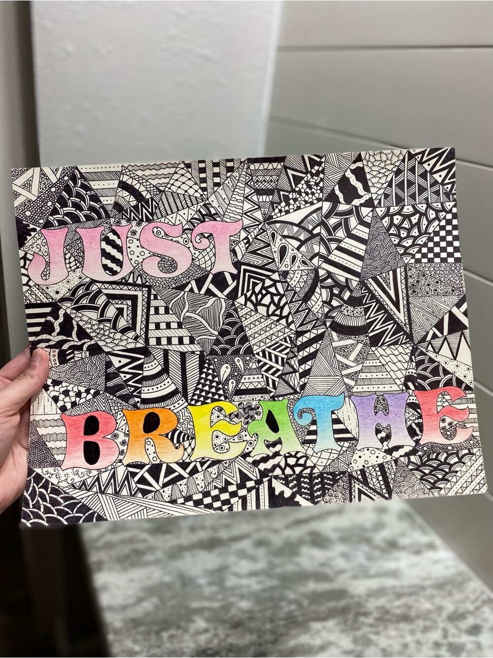 Colorful 'Just Breathe' Art Zentangle *WILL COME FRAMED!*